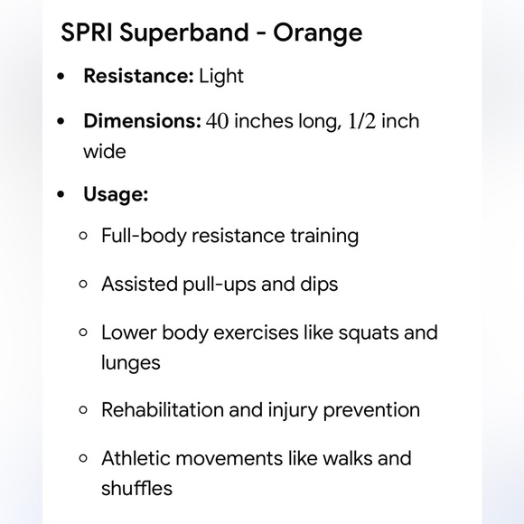 SPRI Orange Resistance Band, Fitness Band Light Resistance - Picture 4 of 7
